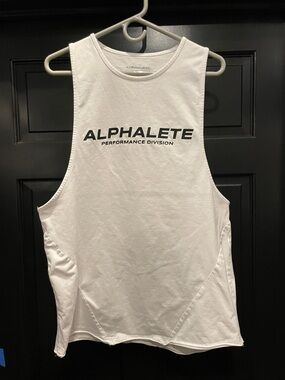 Alphalete White Men's Performance Tank Top with Black Logo